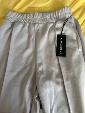 Kimberly C Light Gray High-Rise Wide Leg Pants